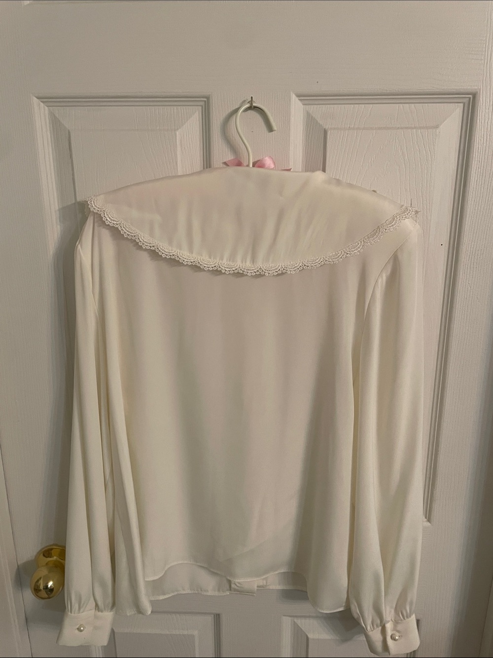 🫖✨Vintage Cream Lace Collar Blouse Size M - Picture 8 of 13